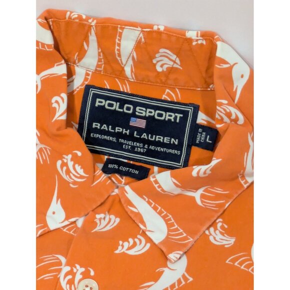 Vintage Y2K Polo Ralph Lauren Sportsman AOP Short Sleeve Shirt - Mens Size Large - Picture 4 of 7